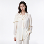 Women's Cape Draped Asymmetric Collar Loose Long Sleeve Blouse