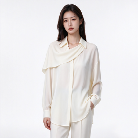 Women's Cape Draped Asymmetric Collar Loose Long Sleeve Blouse