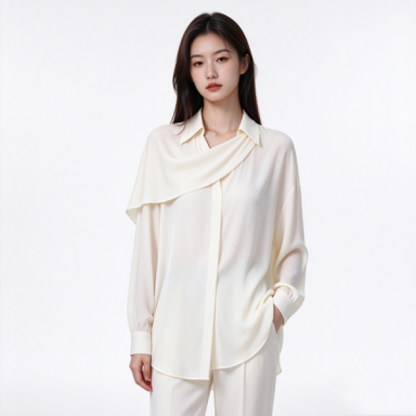 Women's Cape Draped Asymmetric Collar Loose Long Sleeve Blouse