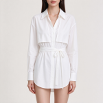 Women's Belted Faux Two-Piece Lapel Long Sleeve Blouse