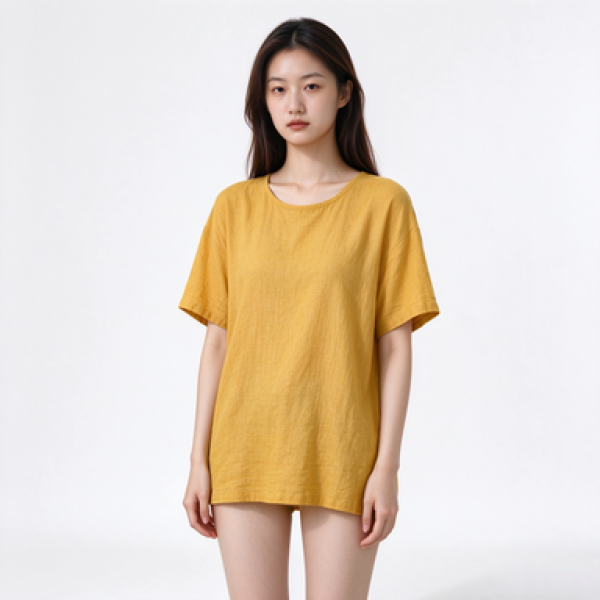 Women's Trendy Vintage Yellow Pure Cotton Short Sleeve T-shirt